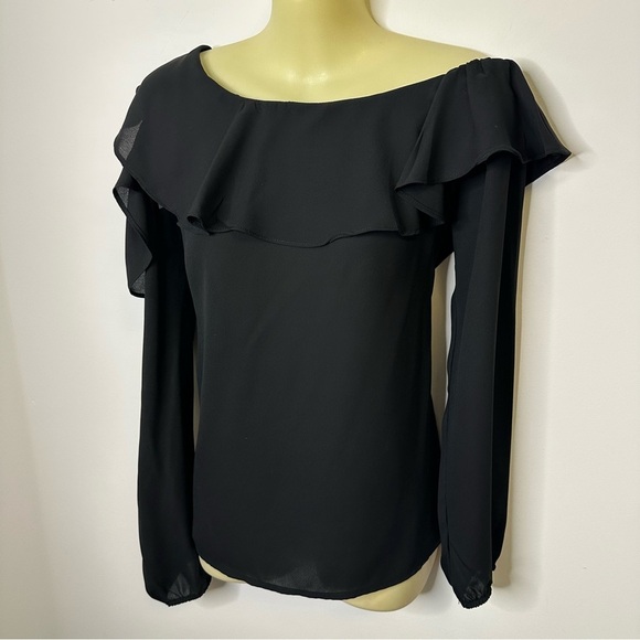 By Together Black Ruffled Long Sleeve Blouse - Picture 6 of 9
